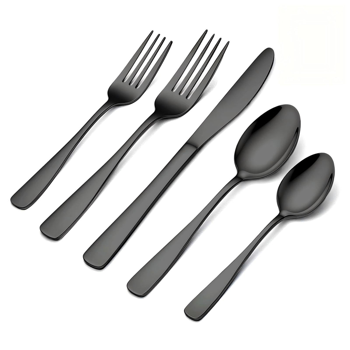 BEWOS flatware set front view showing all pieces and elegant finish