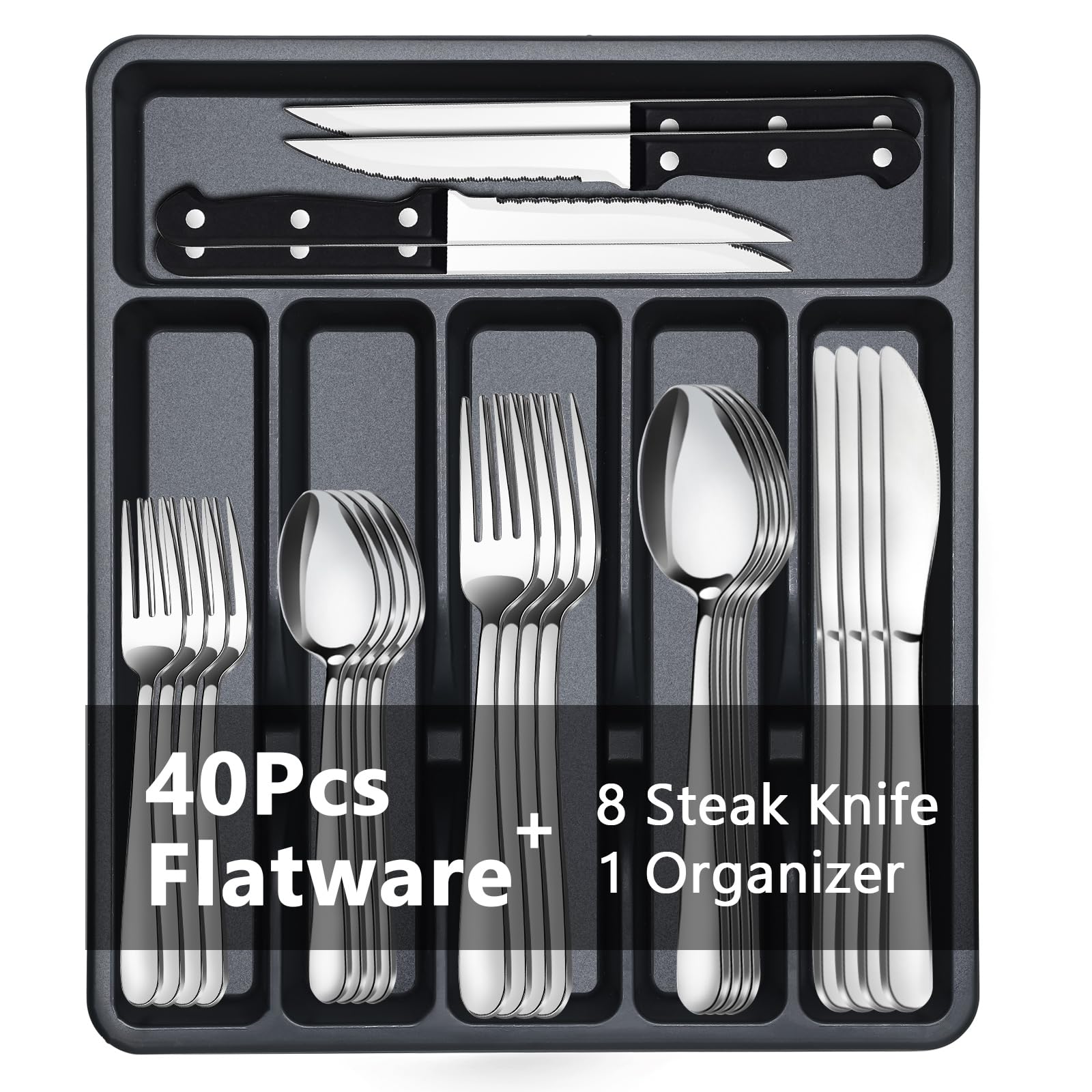 BEWOS full set front view showing polished flatware and organized presentation benefit
