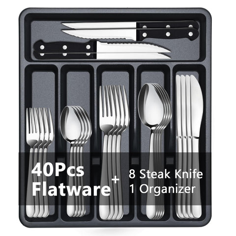 BEWOS full set front view showing polished flatware and organized presentation benefit