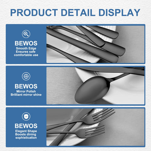 BEWOS flatware on dining table showcasing modern style and coordination