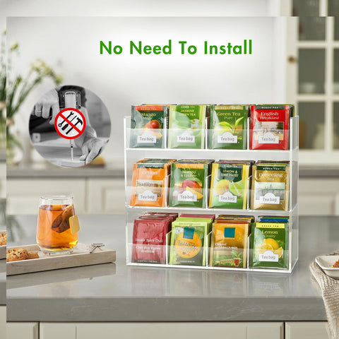 BEYGORM on countertop with tea bags in hand showing quick access and convenience