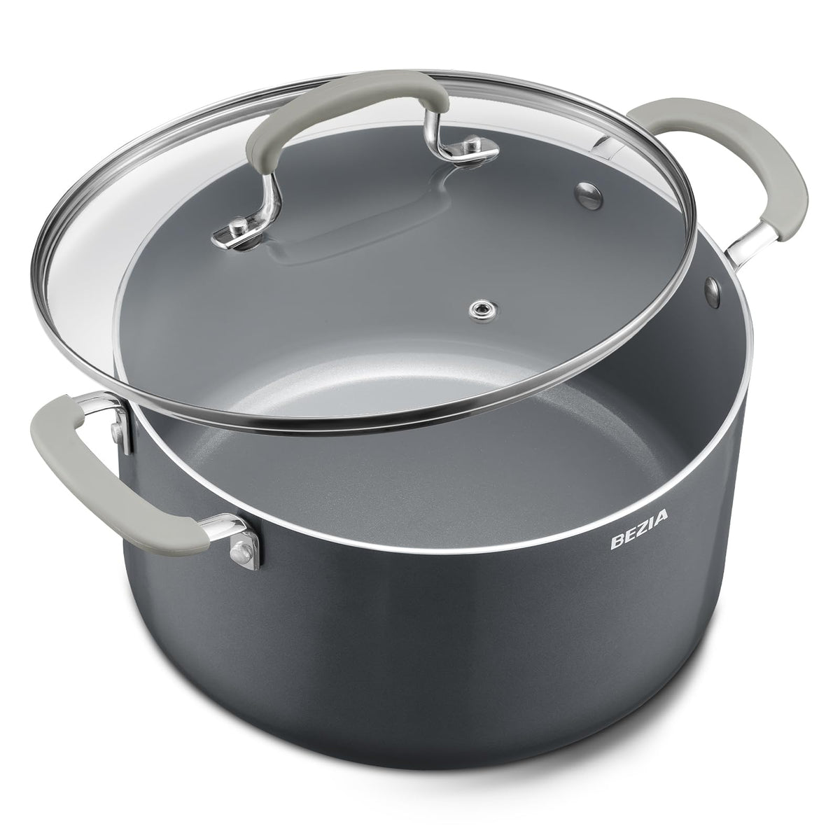 BEZIA front view of 12QT pot showing capacity and design benefit