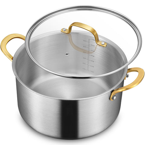 BEZIA 6 QT stock pot front view showing clean profile and sturdy base for even heat