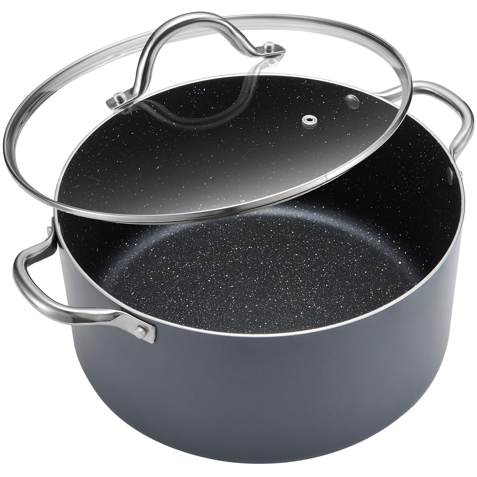 BEZIA 8-quart pot front view showcasing capacity and lid, ideal for family meals