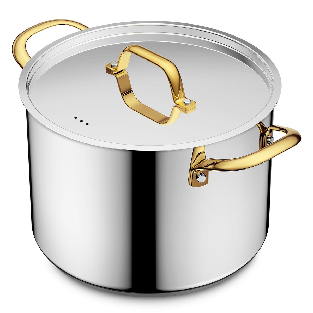 BEZIA front view of 8QT stock pot showing lid and handles for durable cooking