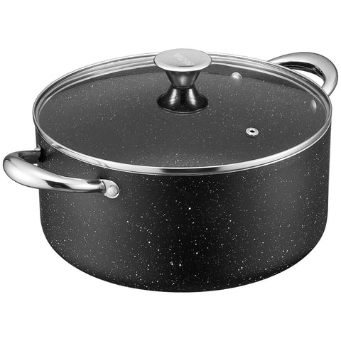 BEZIA front view of 8-quart pot with lid showing capacity and sleek finish