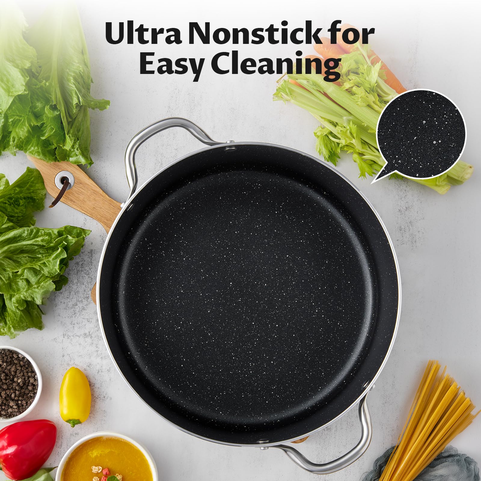 BEZIA nonstick interior texture close-up for easy food release and cleaning