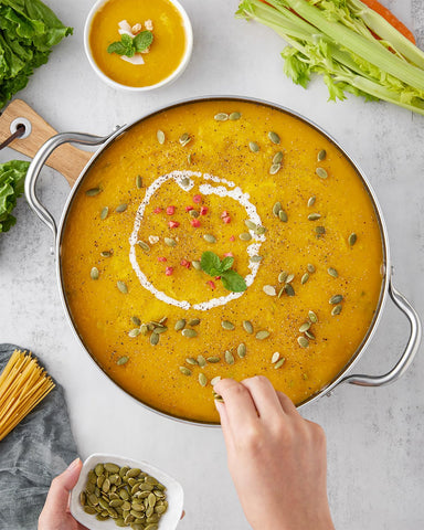BEZIA pot on induction cooktop in use demonstrating heat compatibility