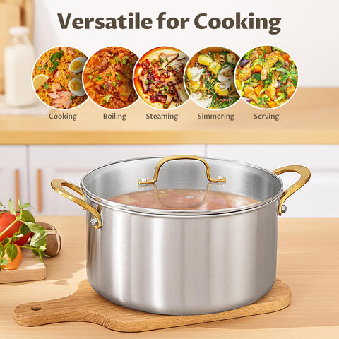 BEZIA stock pot on induction cooktop demonstrating fast, even heating advantage