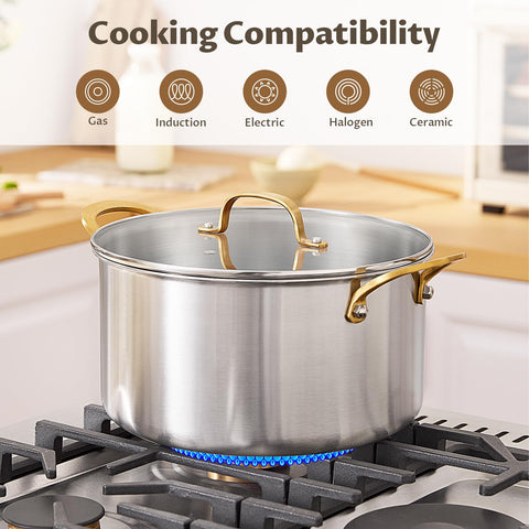 BEZIA pot filled with soup in kitchen scene showing family-style serving benefit