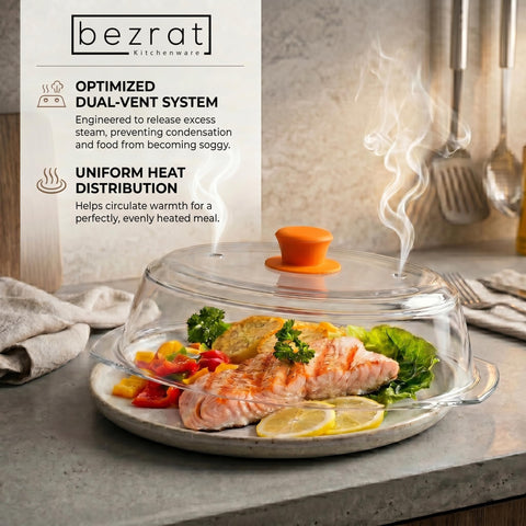 Bezrat transparent tempered glass detail resisting stains and retaining food visibility