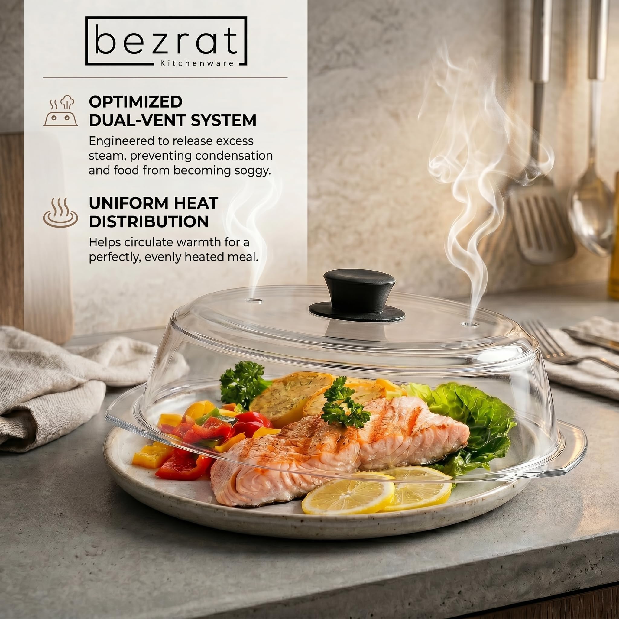 Bezrat next to ruler for scale, shows 10-inch fit for standard plates