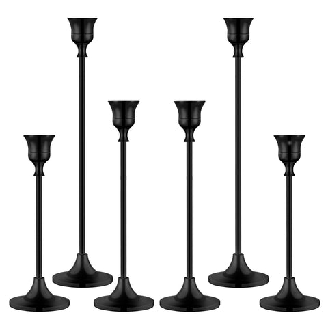 BEZURA front view of six black candlestick holders showing elegant silhouette benefit