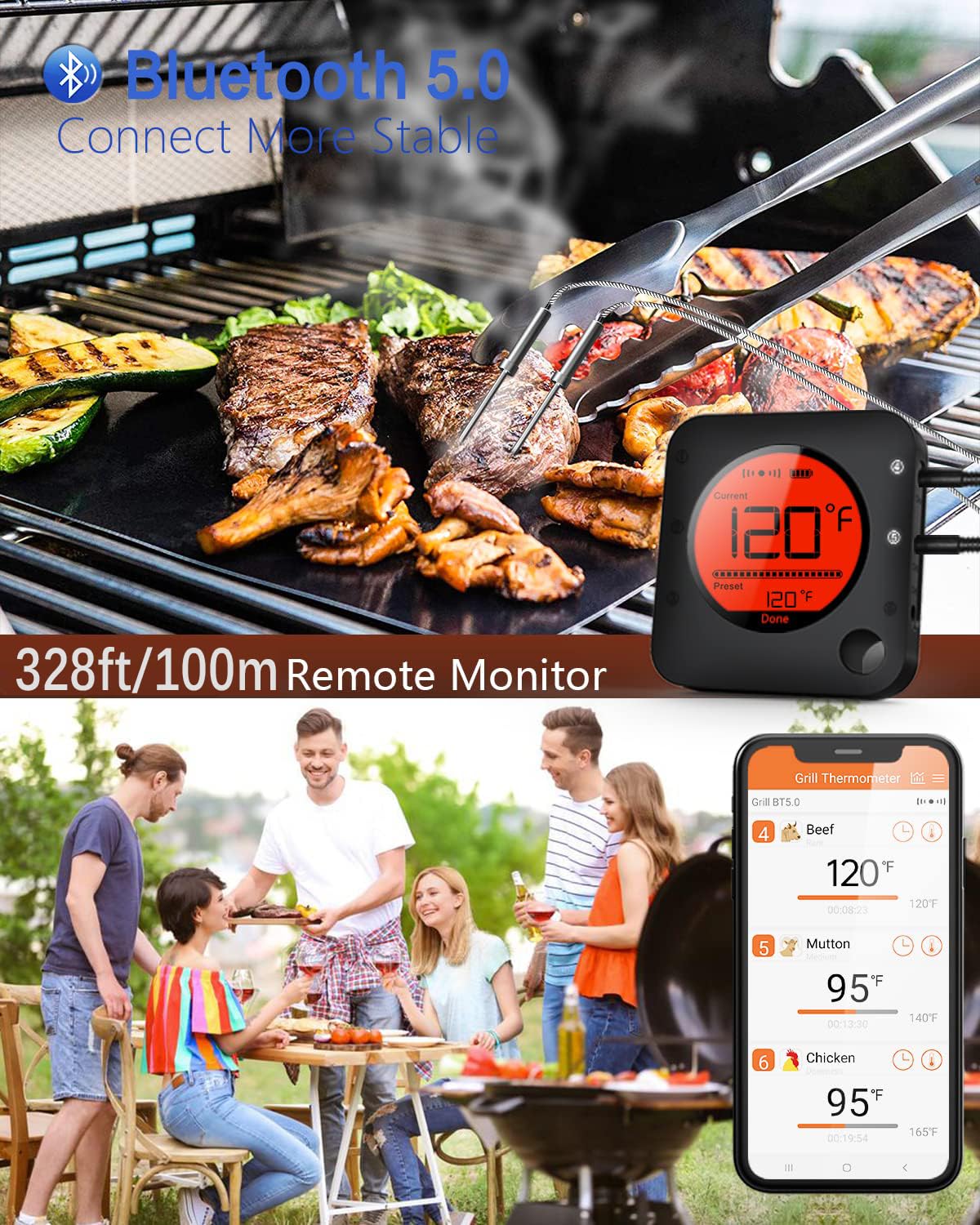 BFOUR stainless steel dual probes close-up demonstrating durable food-grade construction