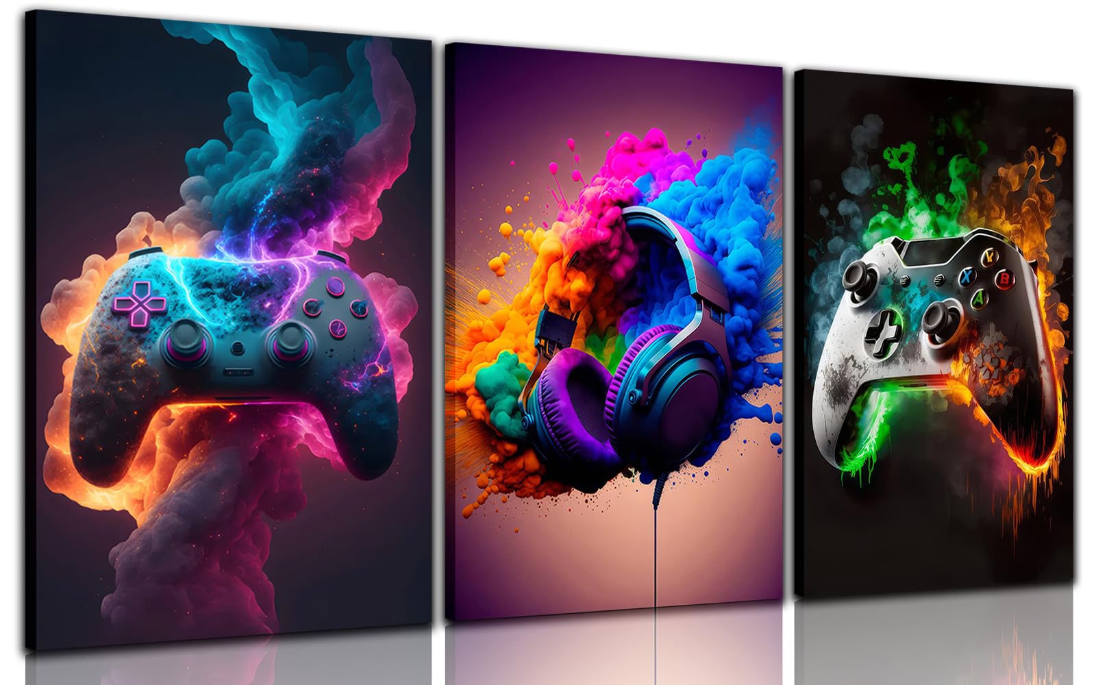 BGFCE framed trio front view showing coordinated gamer artwork and instant room impact