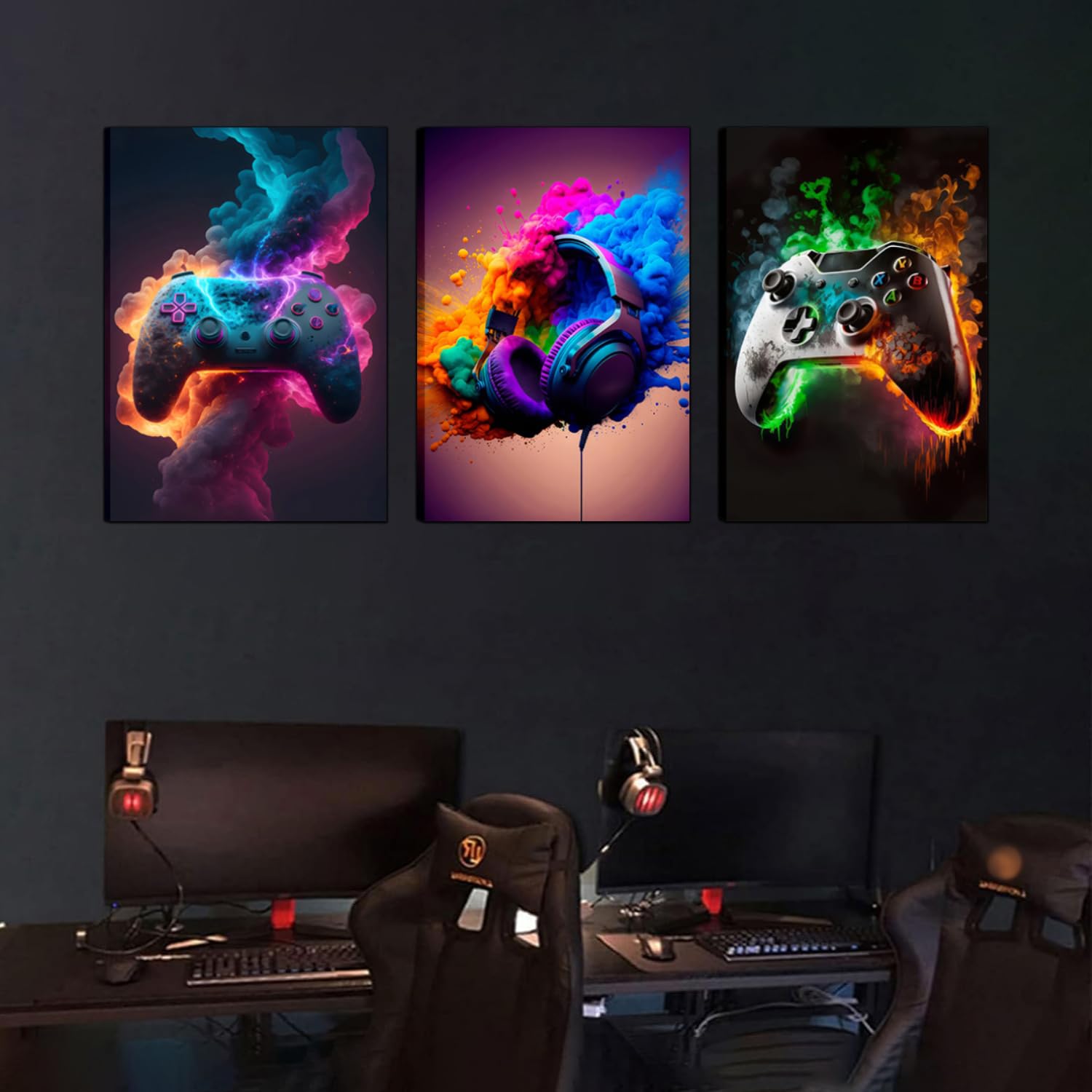 BGFCE canvases above a streaming setup showing branded backdrop for content creators