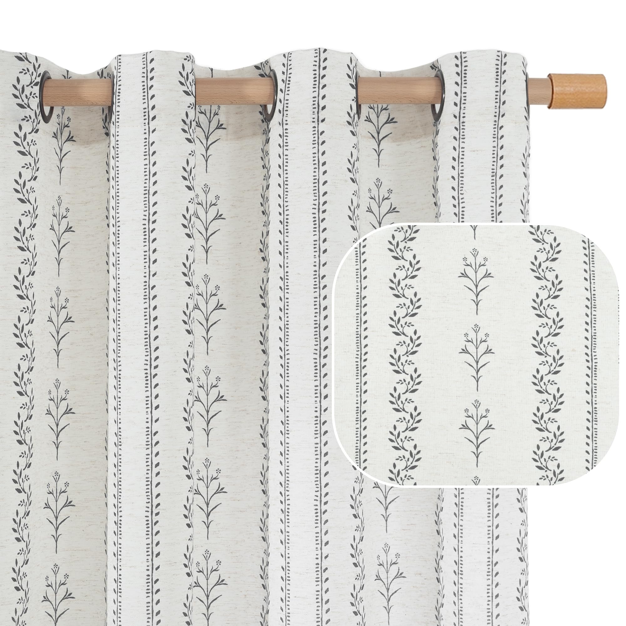 BGment front view of grey boho curtains showing pattern and fit benefit of room style