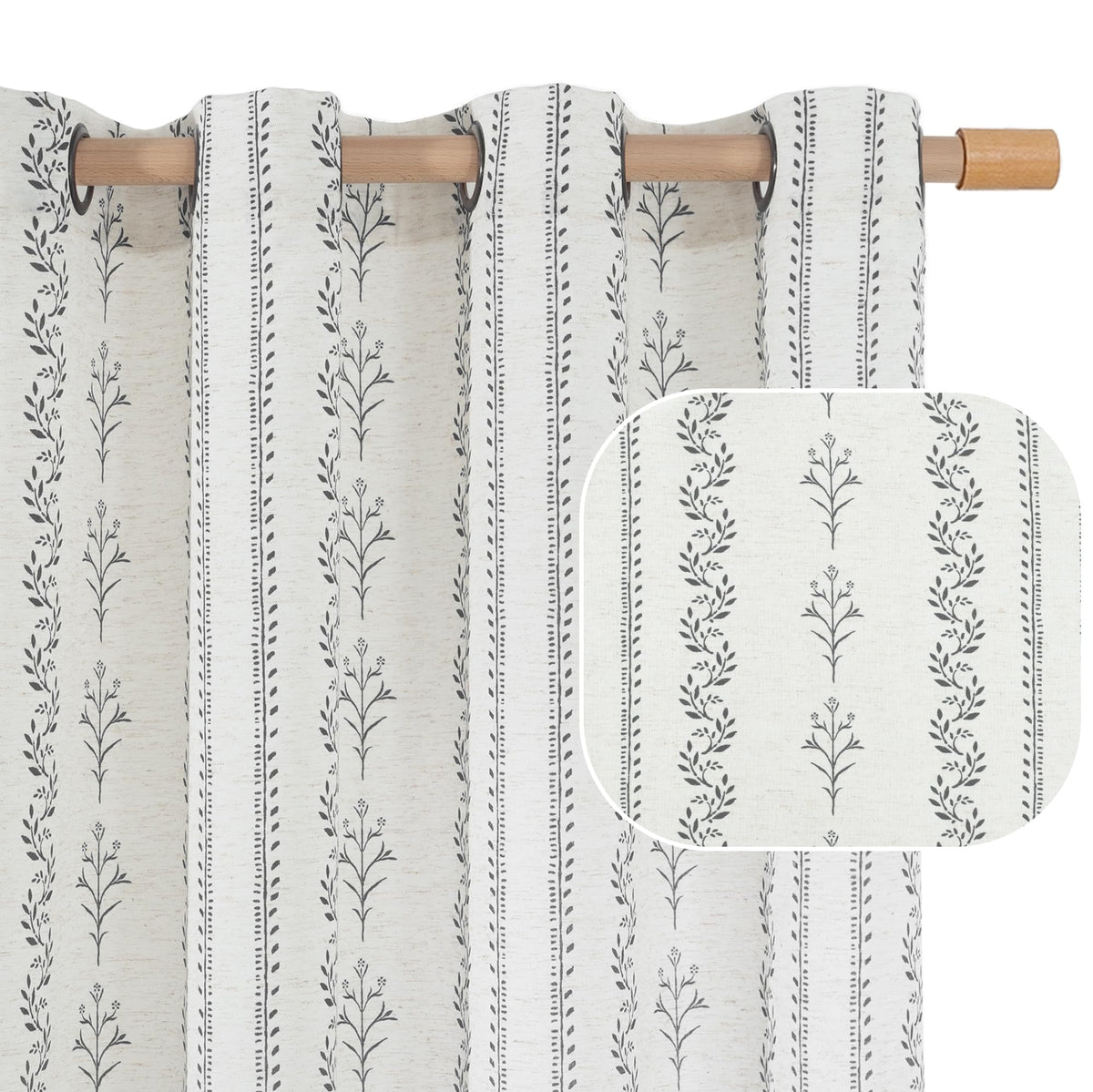 BGment front view of grey boho curtains showing pattern and fit benefit of room style