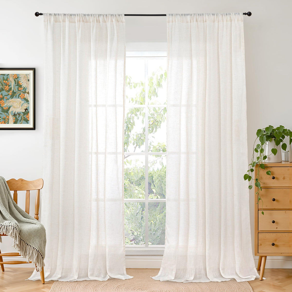 BGment front view of two linen sheer panels showing coverage and neutral tone benefit