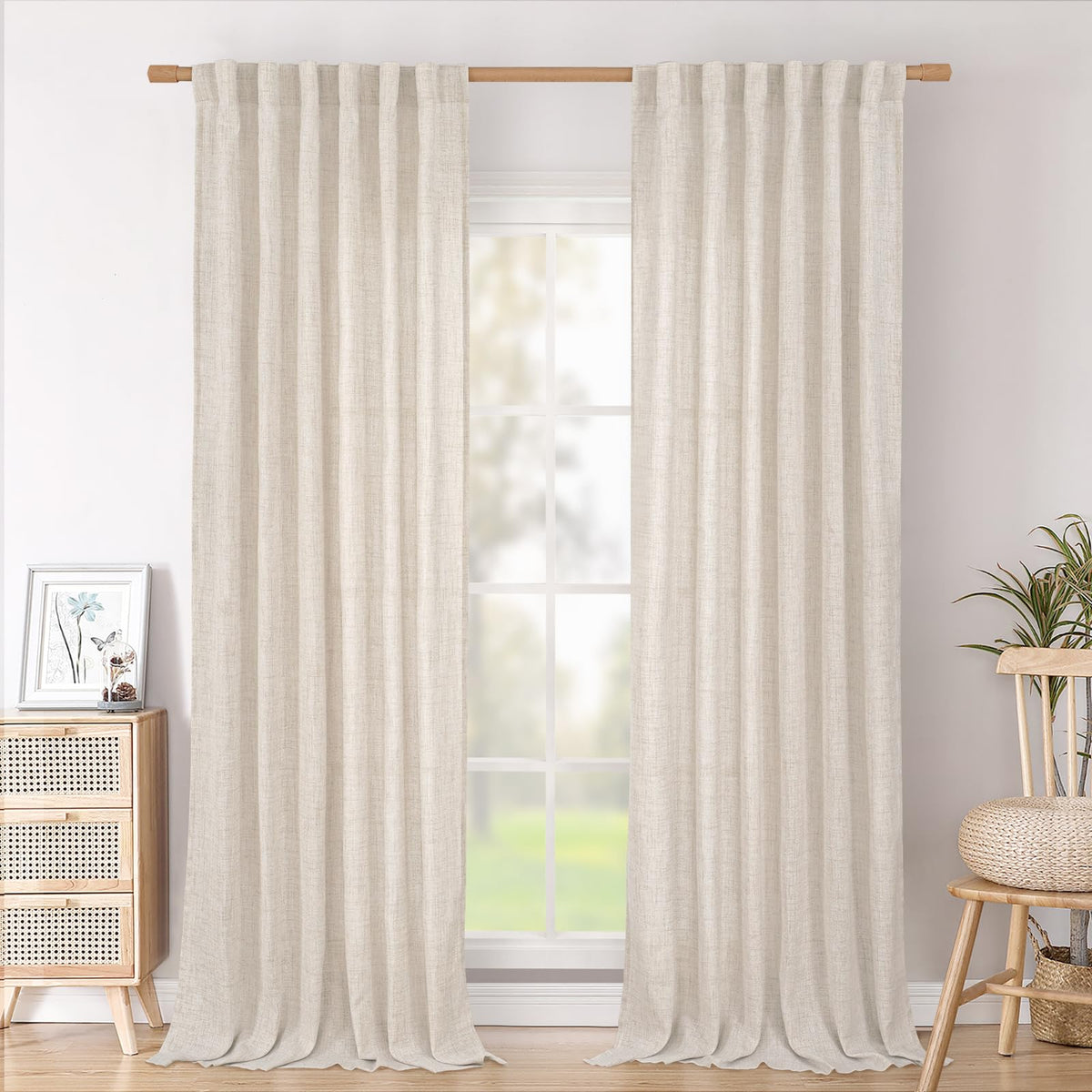 BGment front view showing two panels and natural linen texture for elegant window coverage