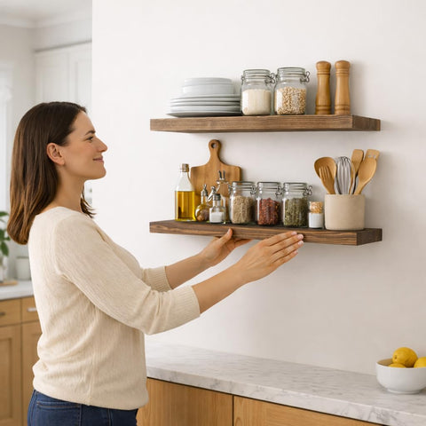 BGMG bathroom shelf with toiletries showing tidy storage and decorative benefit