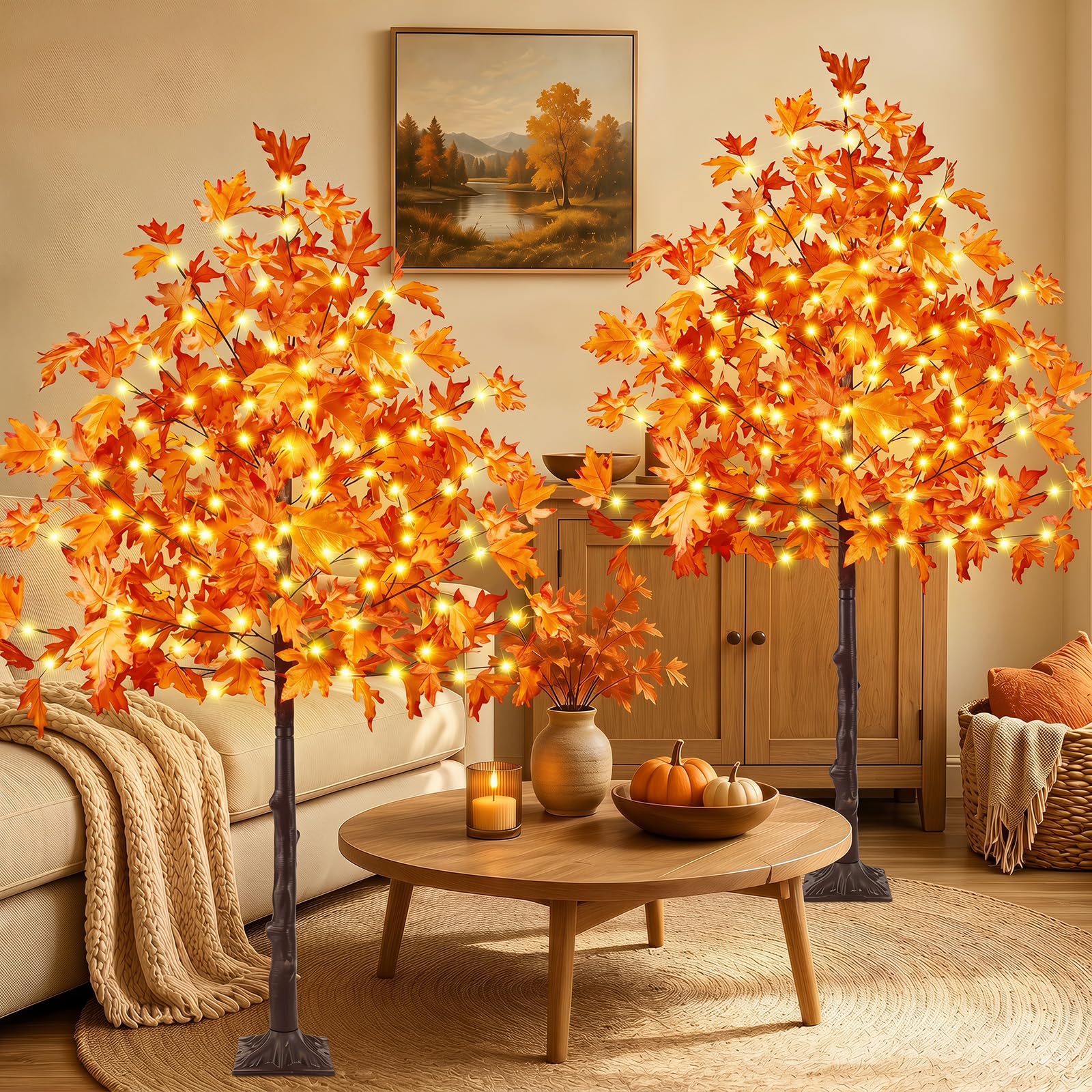 BHCLIGHT front view of 6ft maple tree with 300 LEDs adding warm ambiance