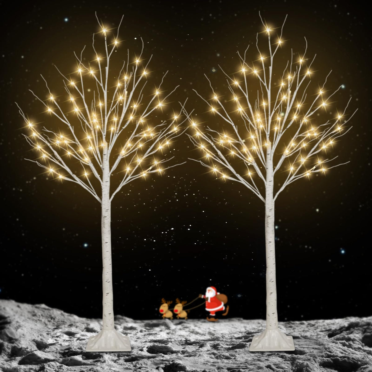 BHCLIGHT front view of two lit birch trees creating warm ambiance