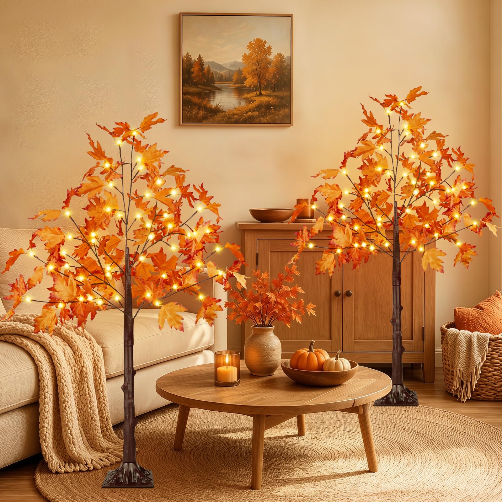BHCLIGHT front view of 4FT lit maple tree showing warm ambiance and compact base