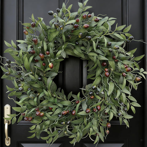 BHHDA olive wreath front view showing full, elegant greenery benefit