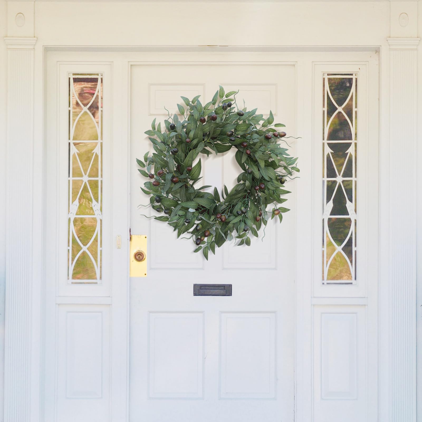 BHHDA wreath next to door for scale illustrating 20-inch fit