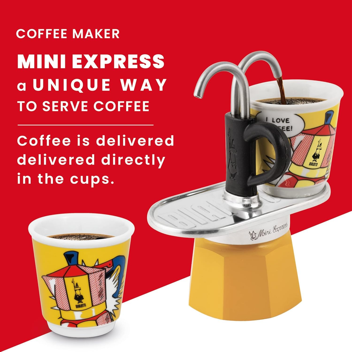 Bialetti Lichtenstein artwork detail on the brewer adding decorative appeal