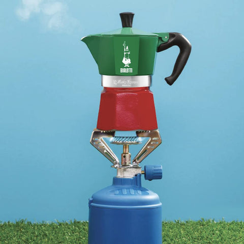 Bialetti handle close-up highlighting ergonomic grip for safe pouring
