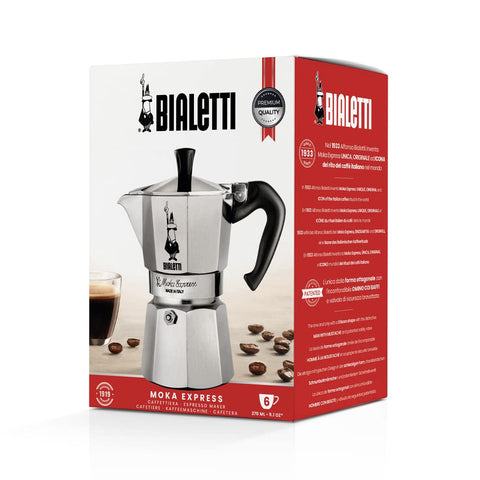 Bialetti beside a mug to show scale and the compact serving capacity benefit