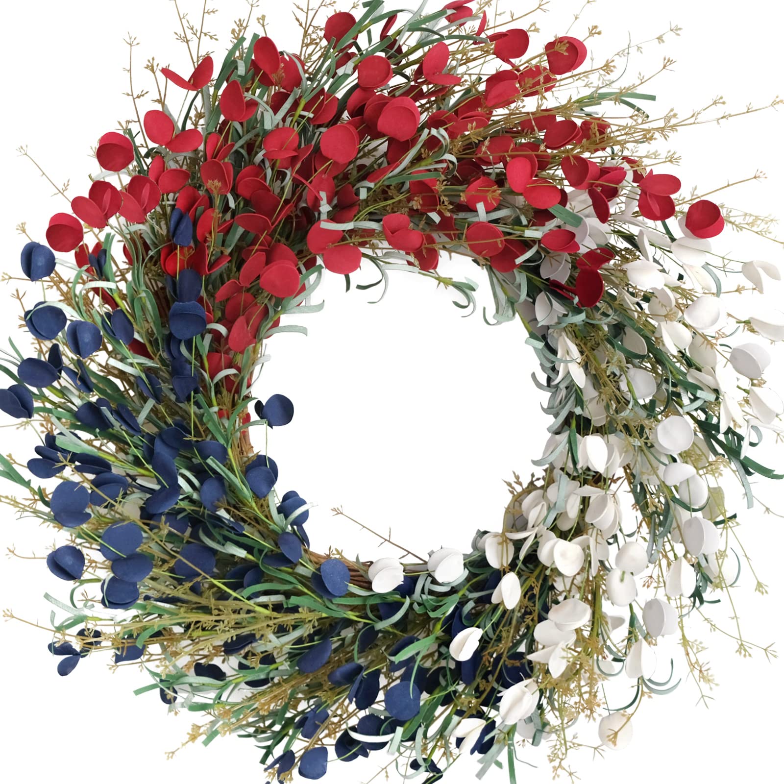 Bibelot wreath front view showing patriotic red white blue design and instant curb appeal
