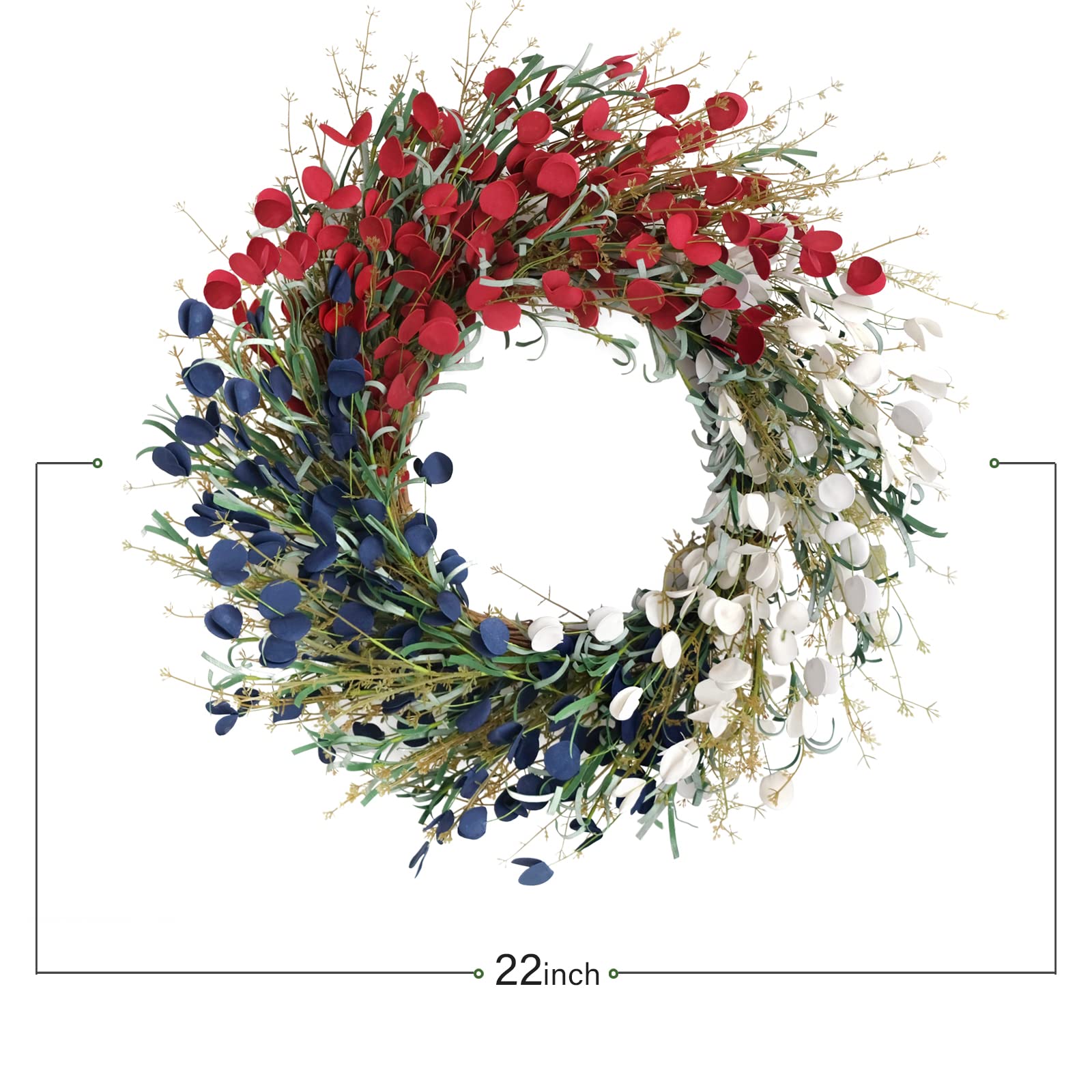 Bibelot wreath hanging on a front door adding festive, welcoming patriotism