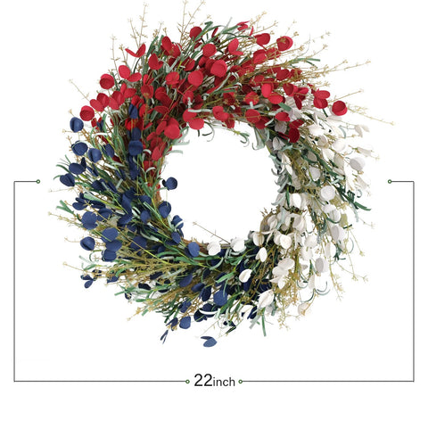 Bibelot wreath hanging on a front door adding festive, welcoming patriotism