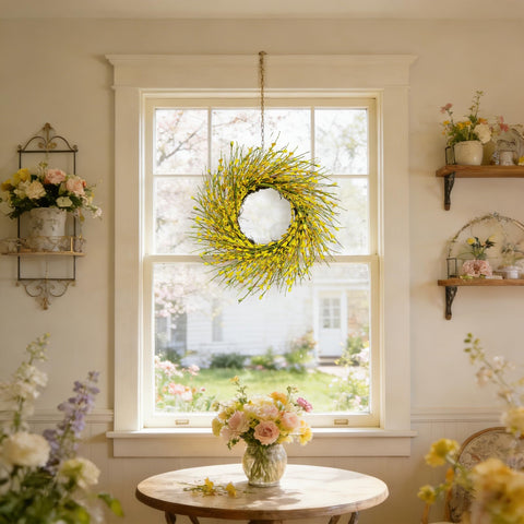 Bibelot wreath held in hand showing 20-inch scale advantage