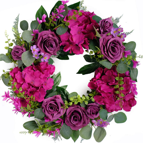 Bibelot front door purple rose wreath adding curb appeal