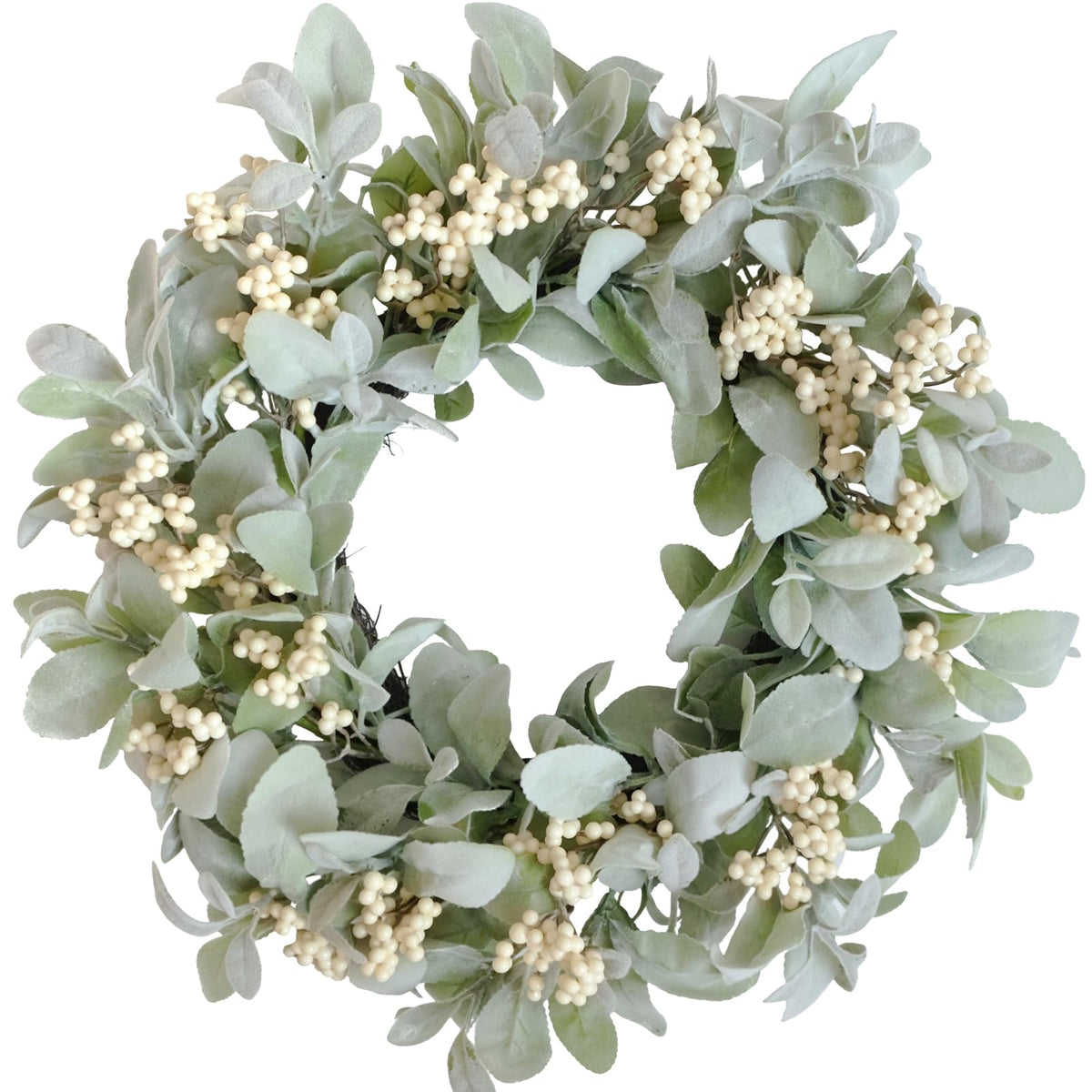 Bibelot lambs ear wreath front view showing balanced design and curb appeal