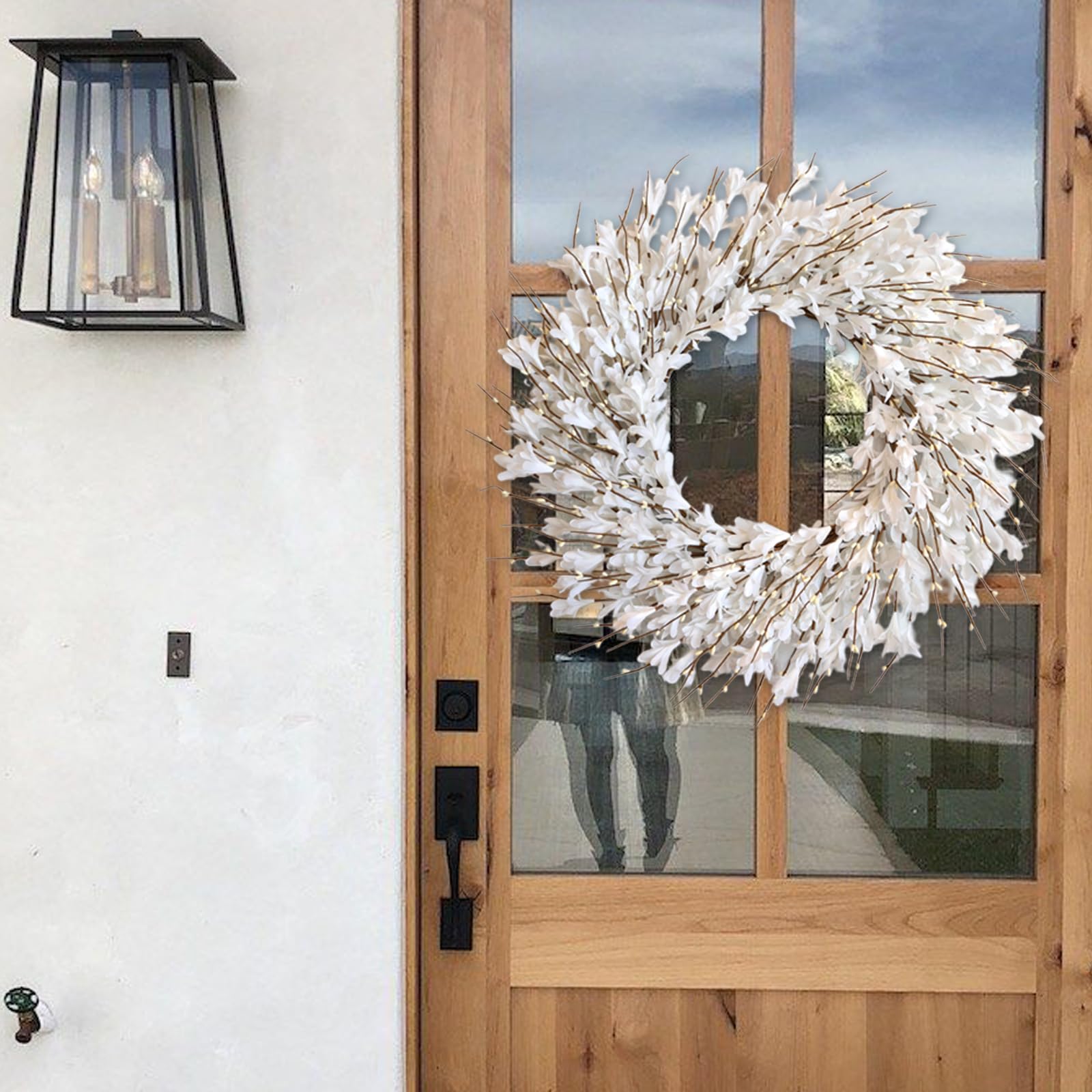 Bibelot unboxed wreath being fluffed for quick easy setup