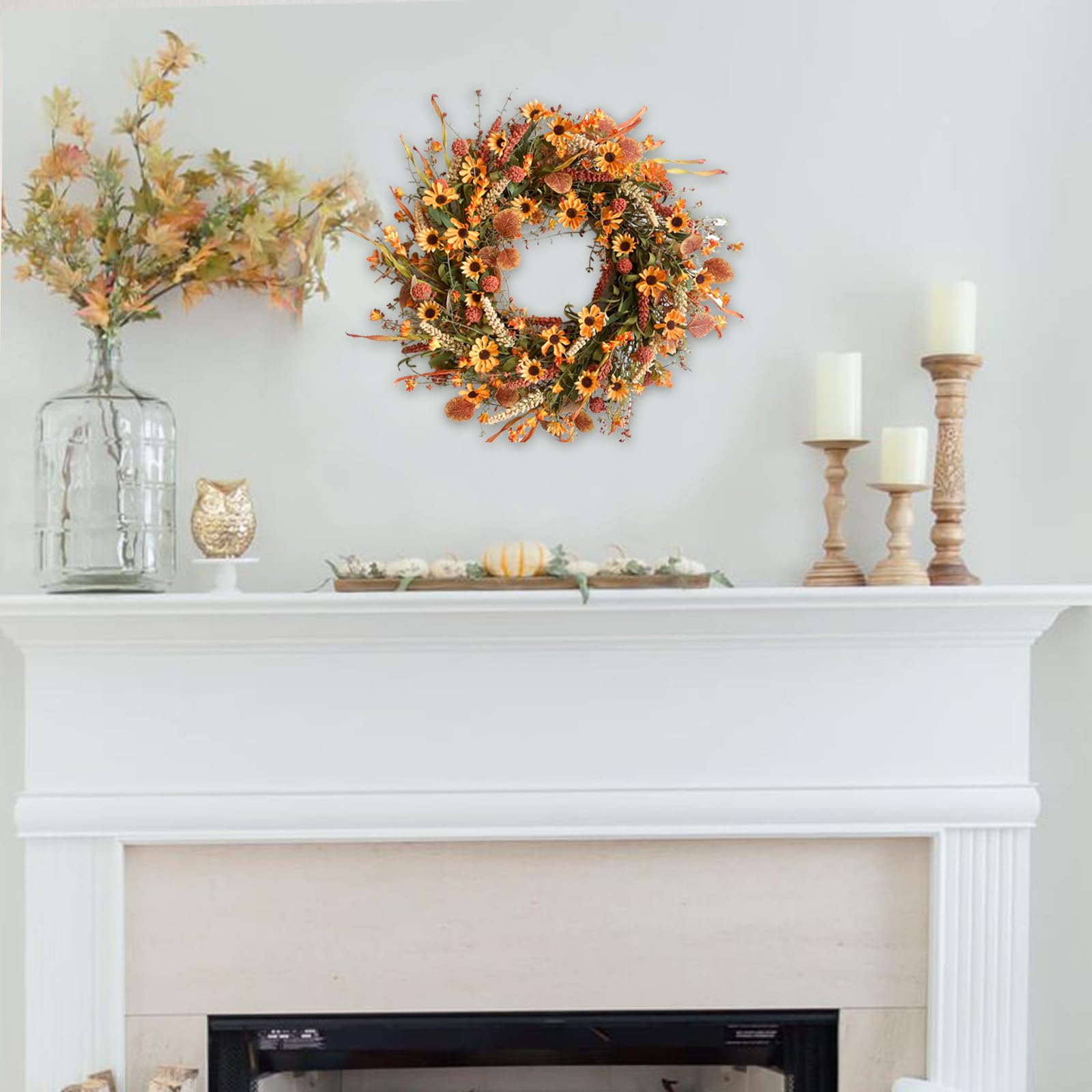 Bibelot wreath displayed next to door frame showing 22 inch scale