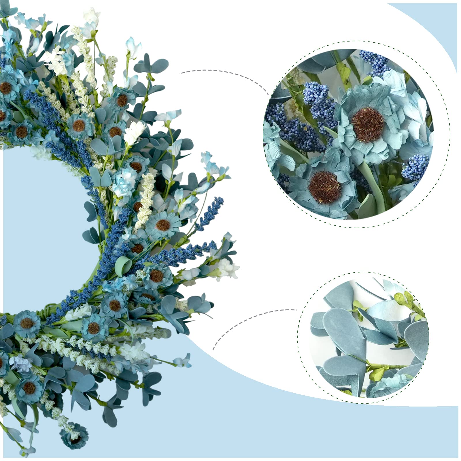 Bibelot wreath held by hand to show scale and easy-to-hang lightweight design