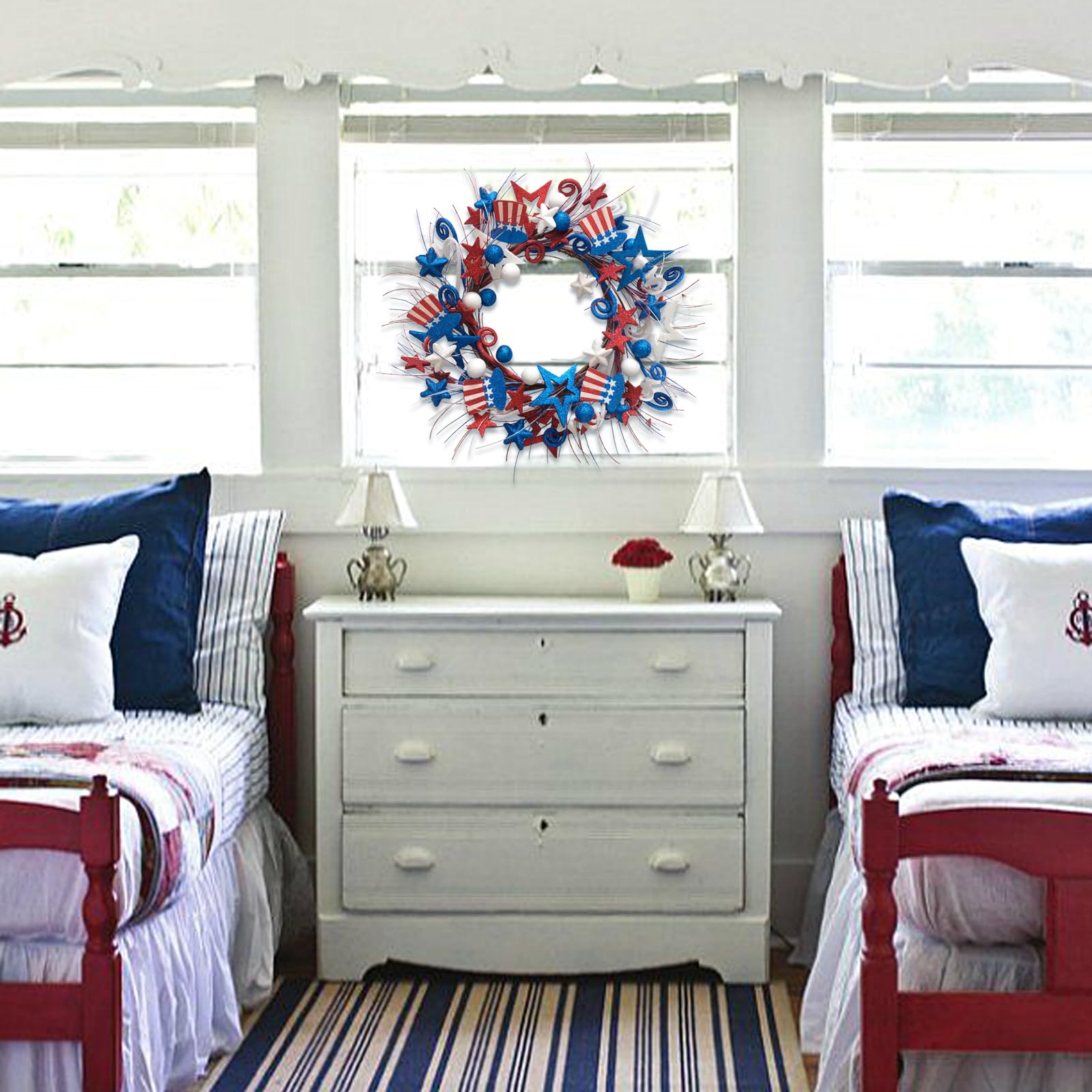 Bibelot wreath packaged with hook for easy hanging and storage
