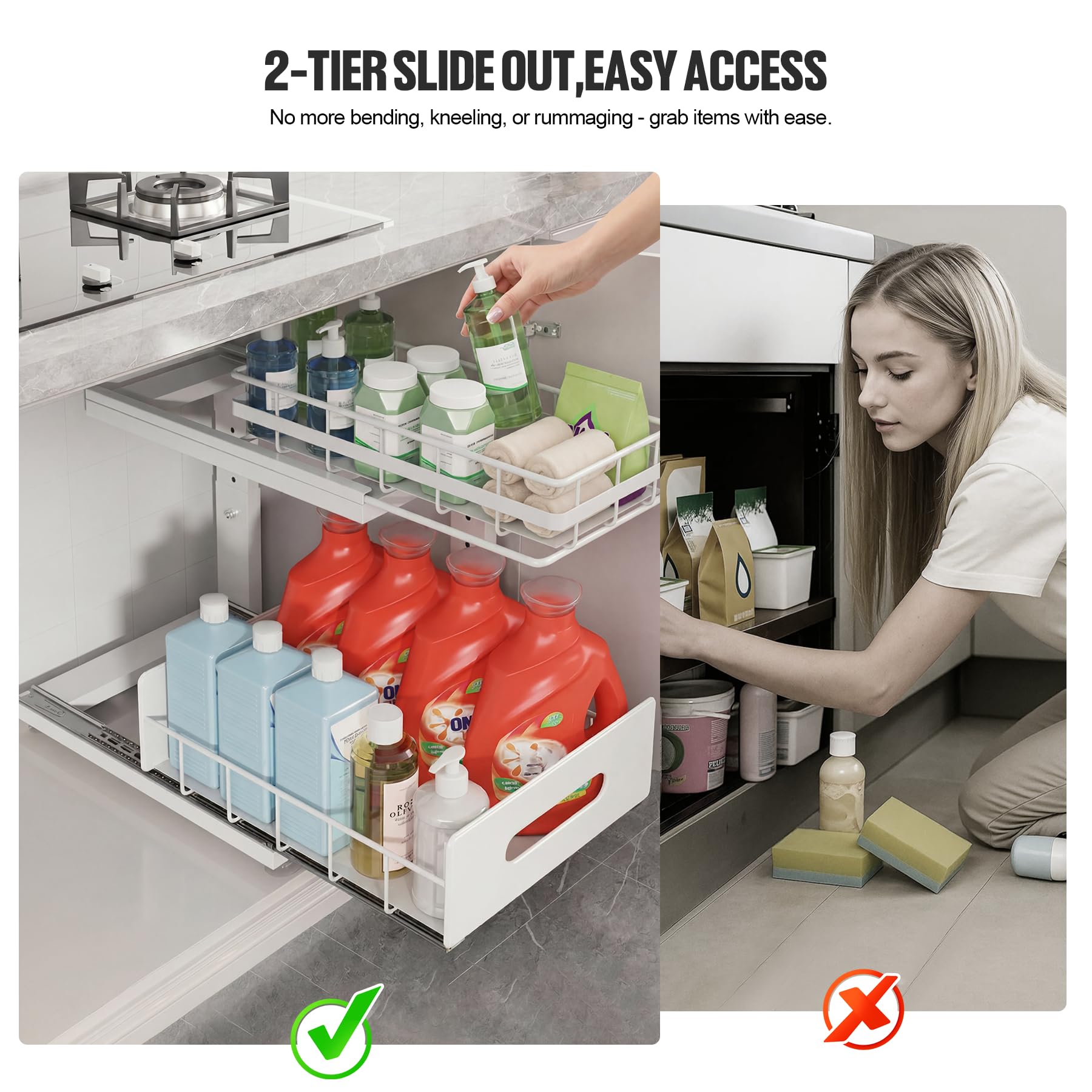 Biboraya adjustable shelf demo showing custom height for taller bottles