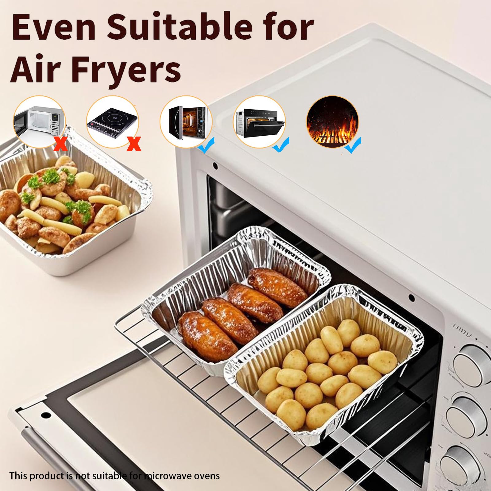 BIBRADAA parchment rounds and air fryer liners fanned to show sizes and nonstick benefit