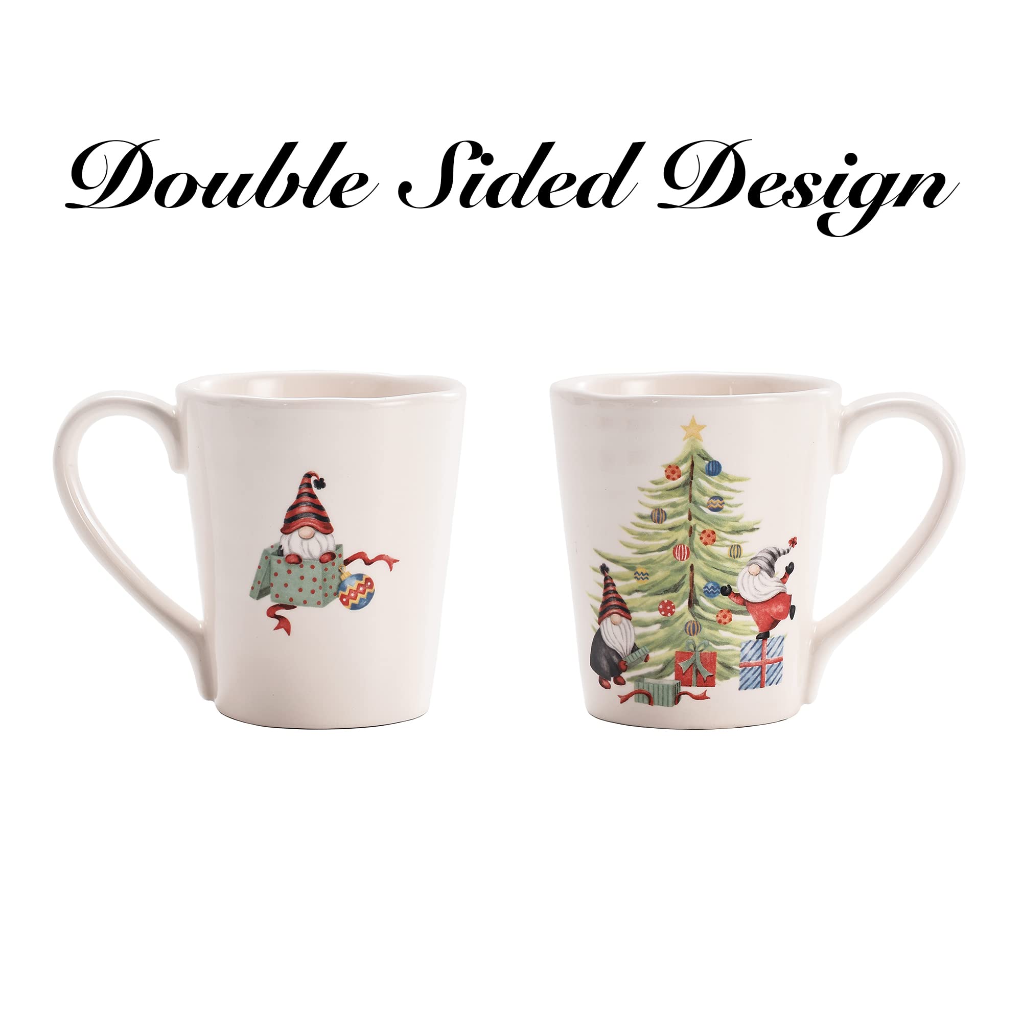 Bico mug in use with hot coffee on table showing festive design and comfortable handle