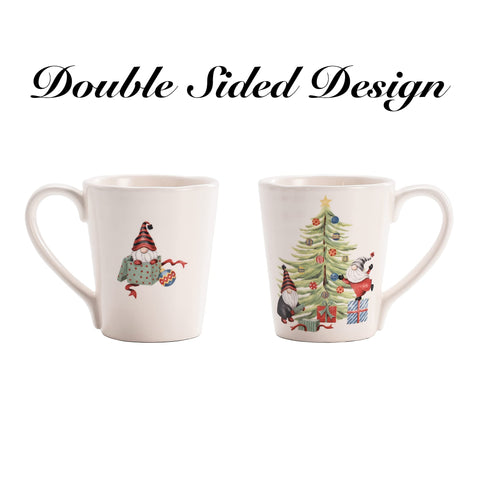 Bico mug in use with hot coffee on table showing festive design and comfortable handle