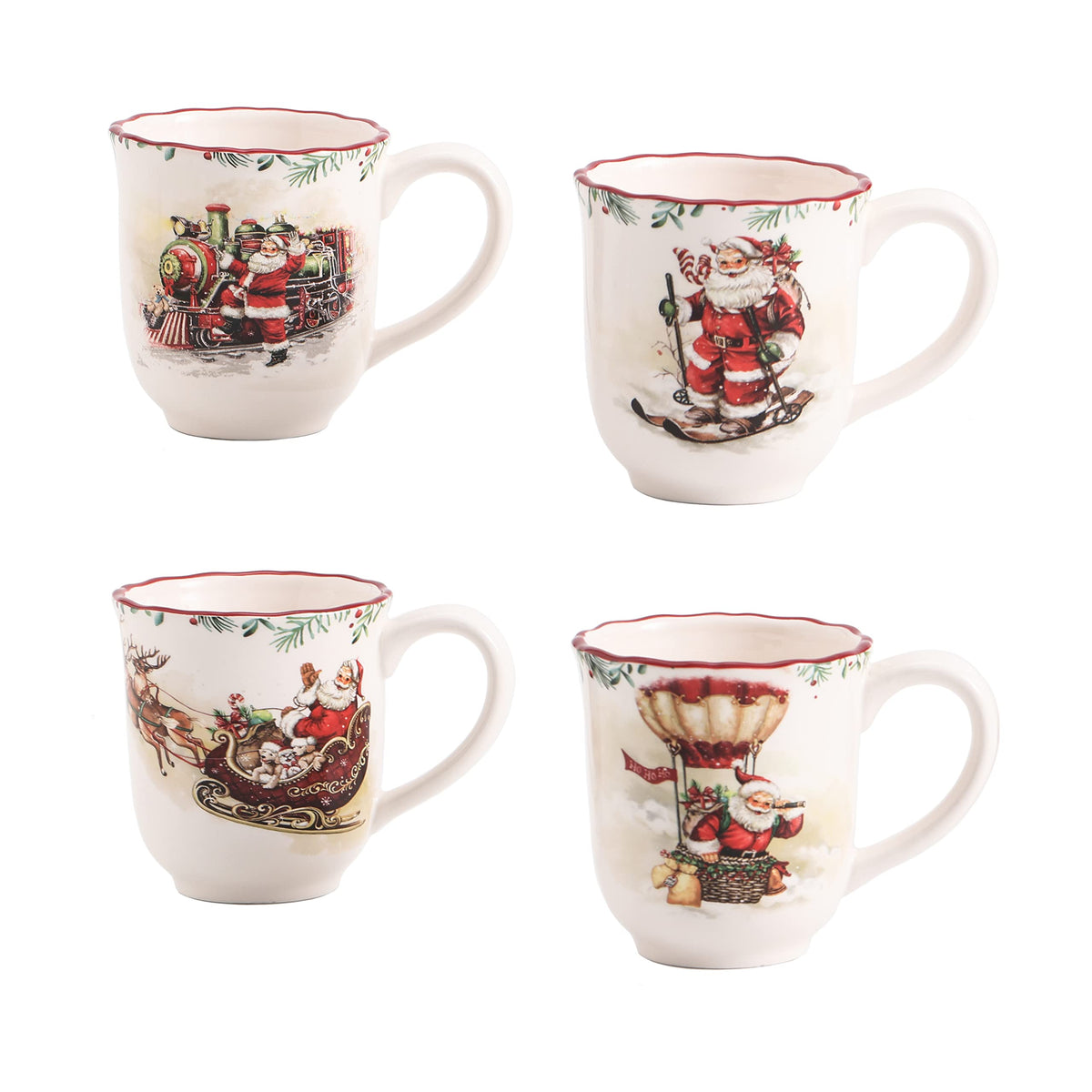 Bico front packaging showing four festive Santa mugs, gift-ready