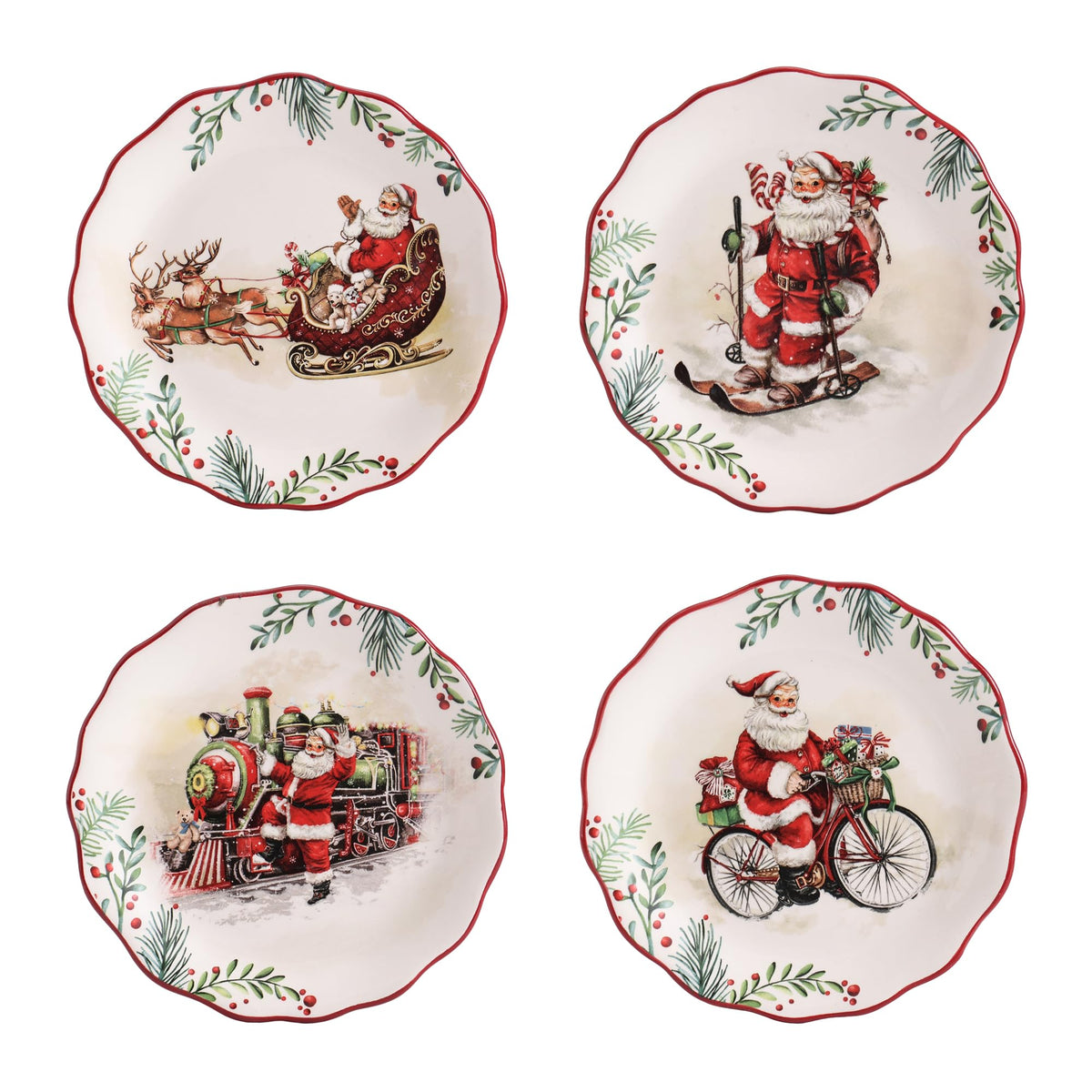 Bico front view of festive scalloped salad plate showing decorative pattern and aesthetic appeal