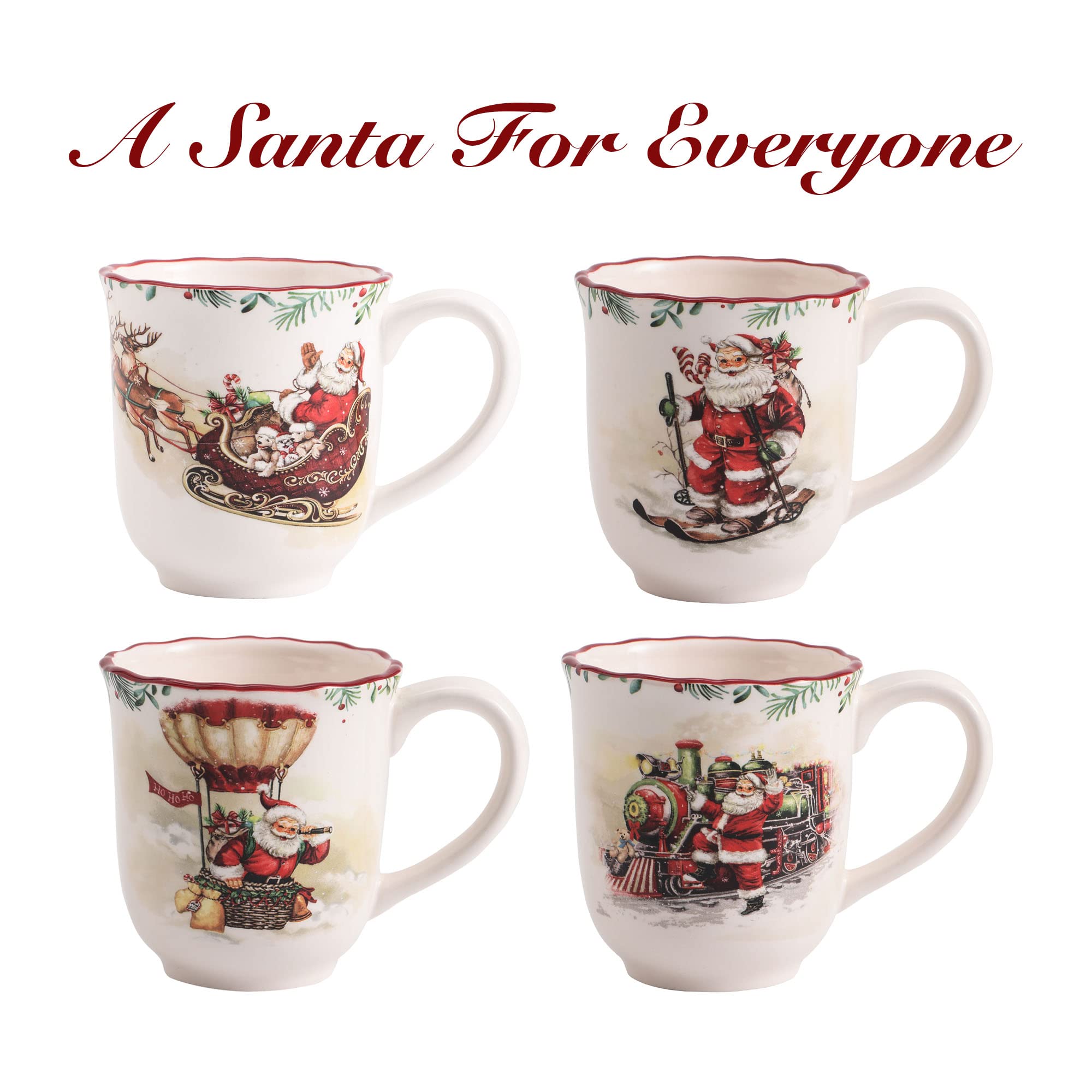 Bico side profile of skiing Santa mug, comfortable handle grip